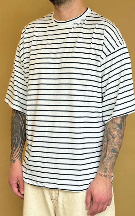 T-SHIRT RIGATA OVERSIZE - BIANCA RIGA NERA