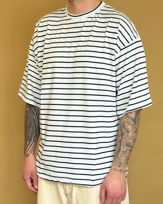 T-SHIRT RIGATA OVERSIZE - BIANCA RIGA NERA