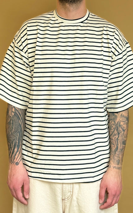 T-SHIRT RIGATA OVERSIZE - BEIGE RIGA BLU