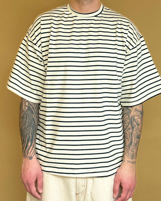 T-SHIRT RIGATA OVERSIZE - BEIGE RIGA BLU