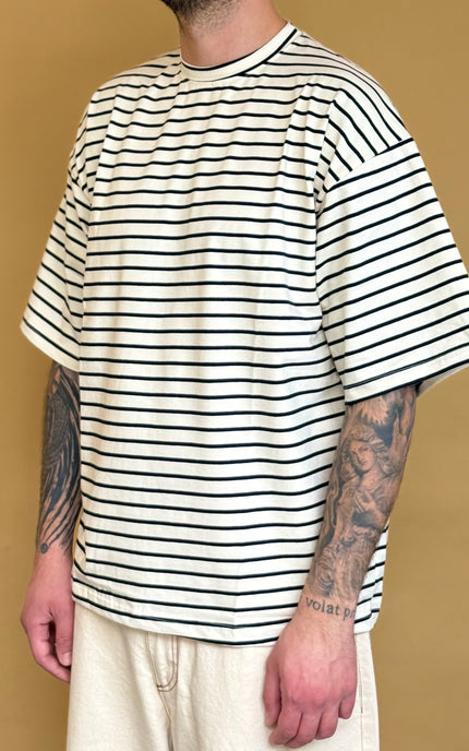 T-SHIRT RIGATA OVERSIZE - BEIGE RIGA BLU