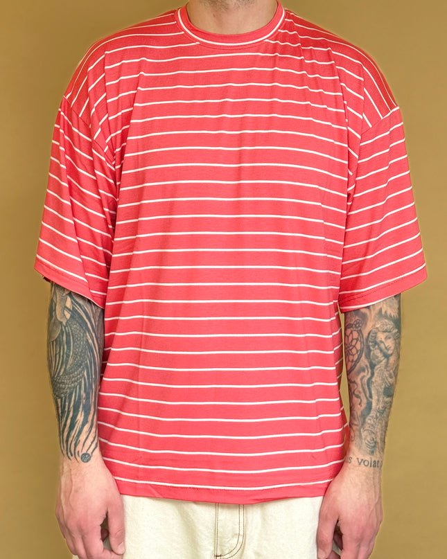 T-SHIRT RIGATA OVERSIZE - CORALLO