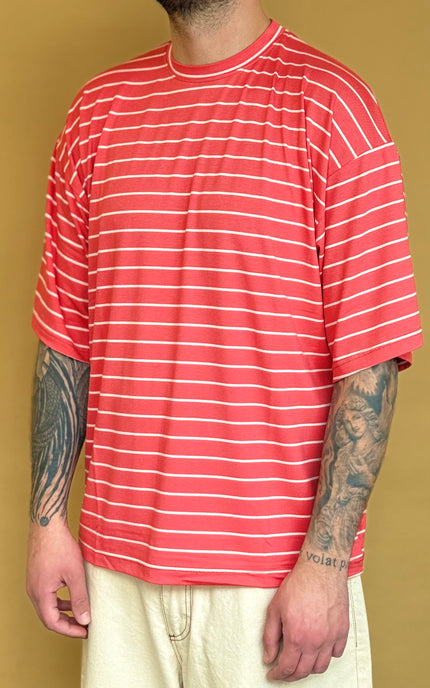T-SHIRT RIGATA OVERSIZE - CORALLO
