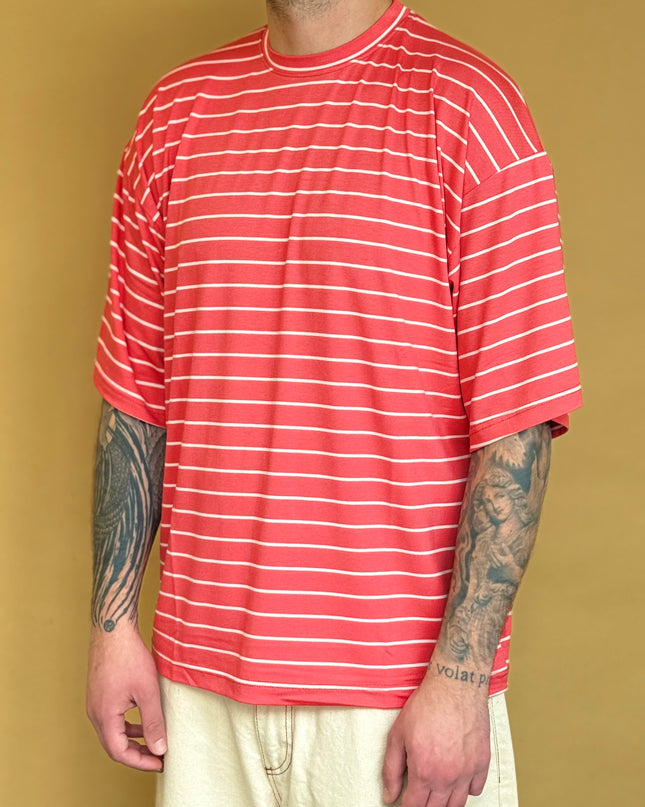 T-SHIRT RIGATA OVERSIZE - CORALLO