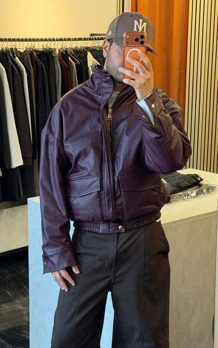 Burgundy Eco Leather Jacket