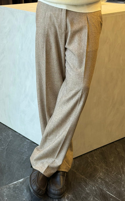 Pantalone spigato in misto lana -Sabbia