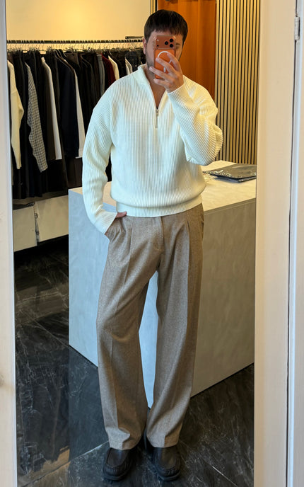 Pantalone spigato in misto lana -Sabbia