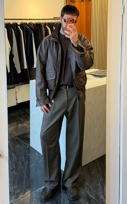 Pantalone spigato in misto lana -Moro