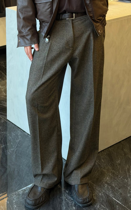 Pantalone spigato in misto lana -Moro