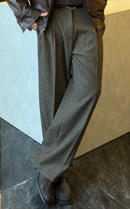 Pantalone spigato in misto lana -Moro