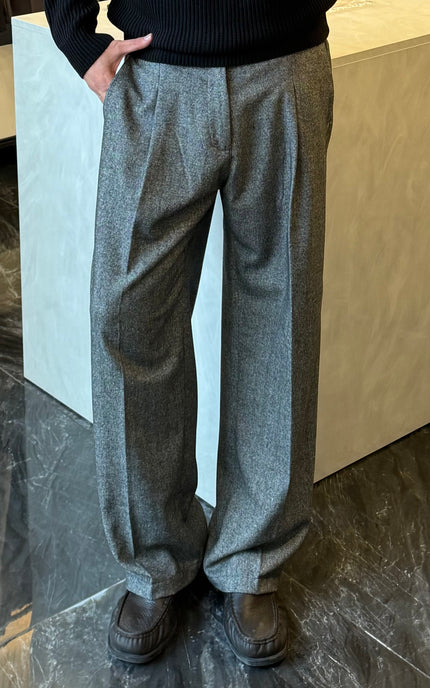 Pantalone spigato in misto lana -Nero