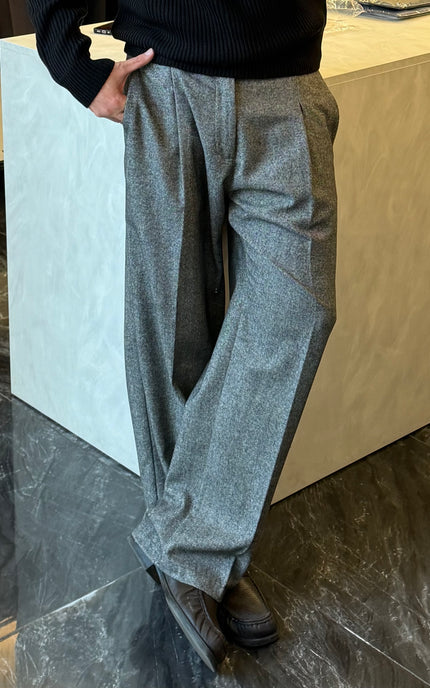 Pantalone spigato in misto lana -Nero