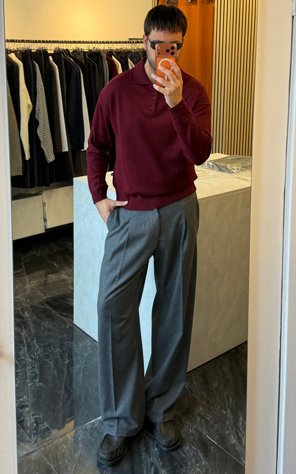 Pantalone gessato in misto lana -Antracite