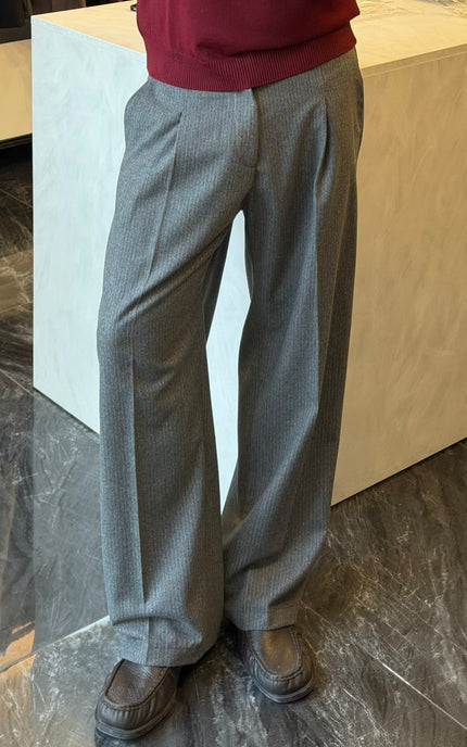 Pantalone gessato in misto lana -Antracite