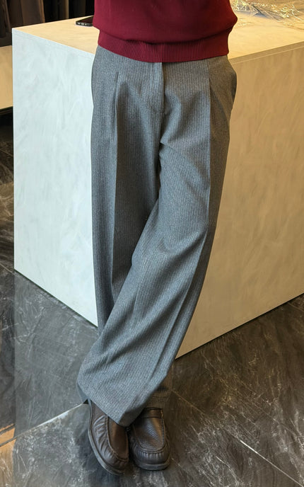 Pantalone gessato in misto lana -Antracite
