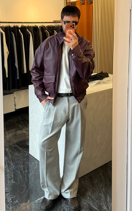 Pantalone gessato in misto lana -Grigio chiaro