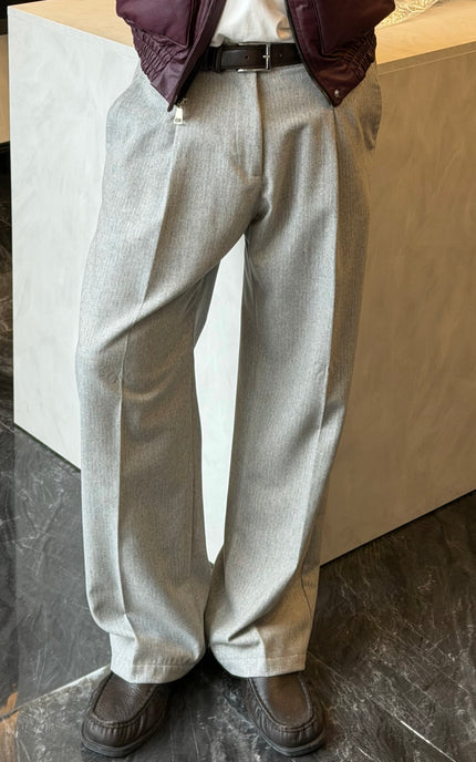 Pantalone gessato in misto lana -Grigio chiaro