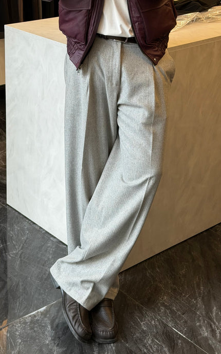 Pantalone gessato in misto lana -Grigio chiaro