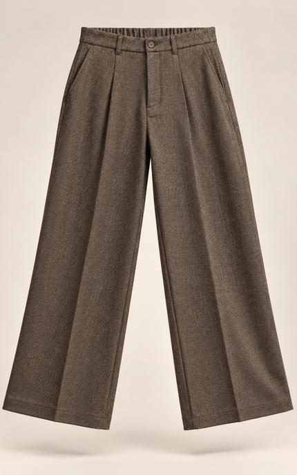Pantalone spigato in misto lana -Moro
