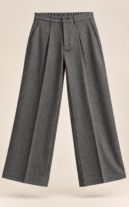 Pantalone gessato in misto lana -Antracite