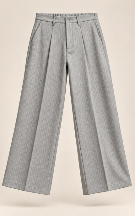 Pantalone gessato in misto lana -Grigio chiaro