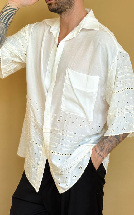 CAMICIA OVERSIZE CON TRAMA PIZZO SANGALLO