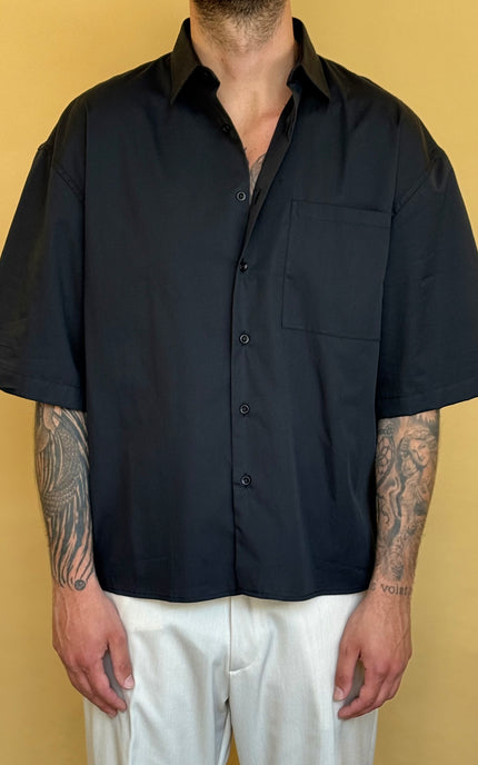 CAMICIA M/M CROP 100% COTONE - TINTA UNITA