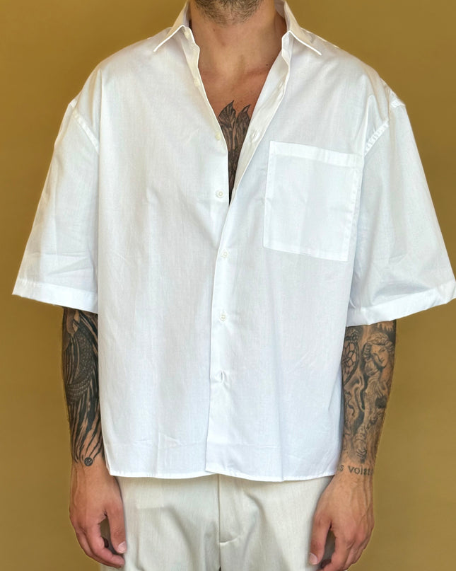 CAMICIA M/M CROP 100% COTONE - TINTA UNITA