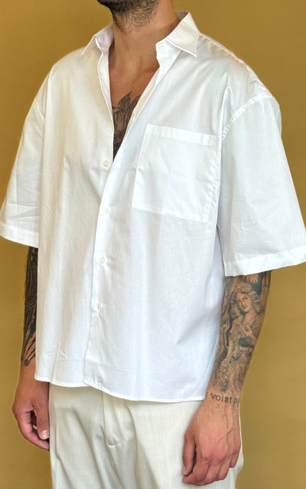 CAMICIA M/M CROP 100% COTONE - TINTA UNITA