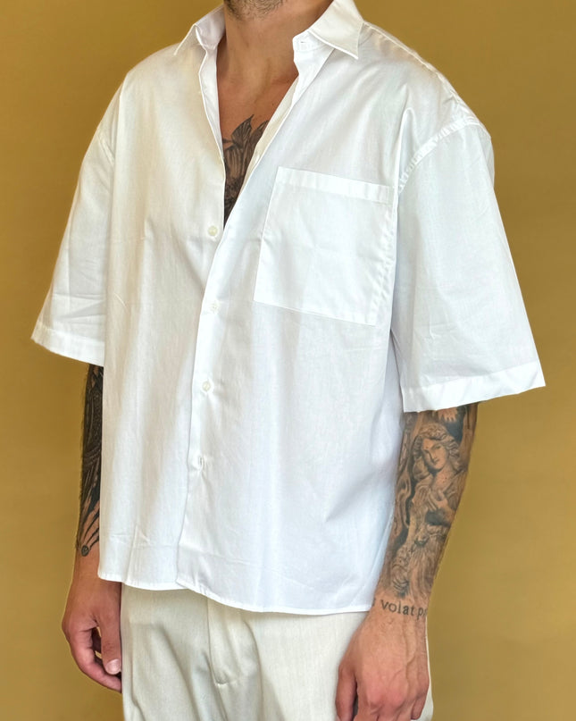 CAMICIA M/M CROP 100% COTONE - TINTA UNITA